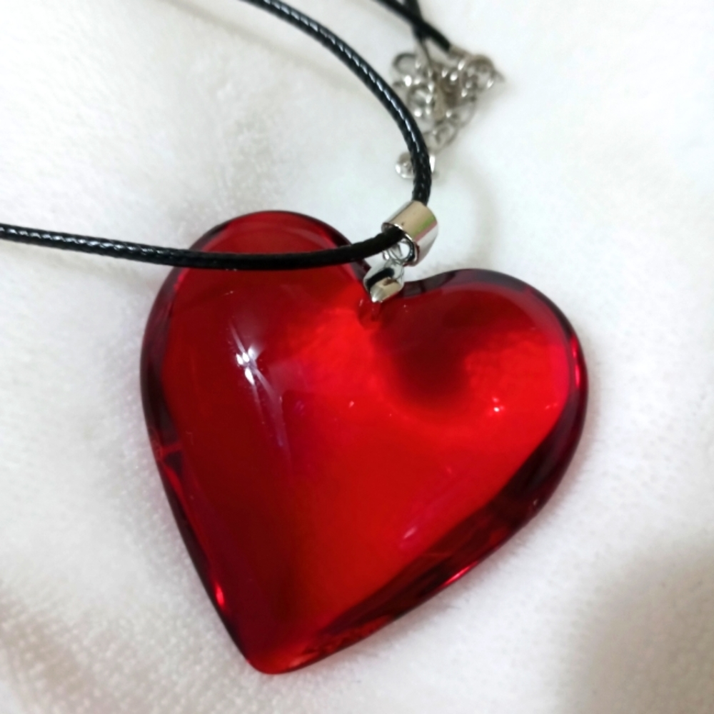 Large Red glass Heart Necklace Pendant